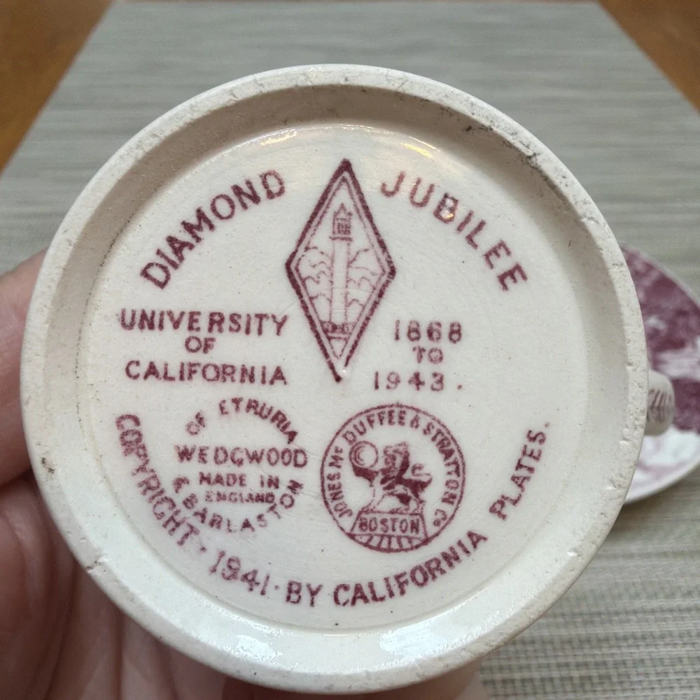 Vtg Wedgewood Cup & Saucer Cal UC Berkeley Diamond Jubilee MINT
